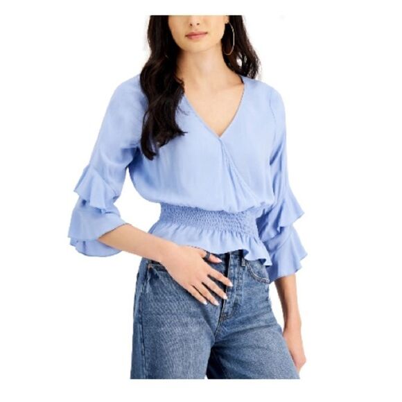 Just Polly Juniors Smocked-Waist Top, shirt Denim XL - Picture 3 of 7